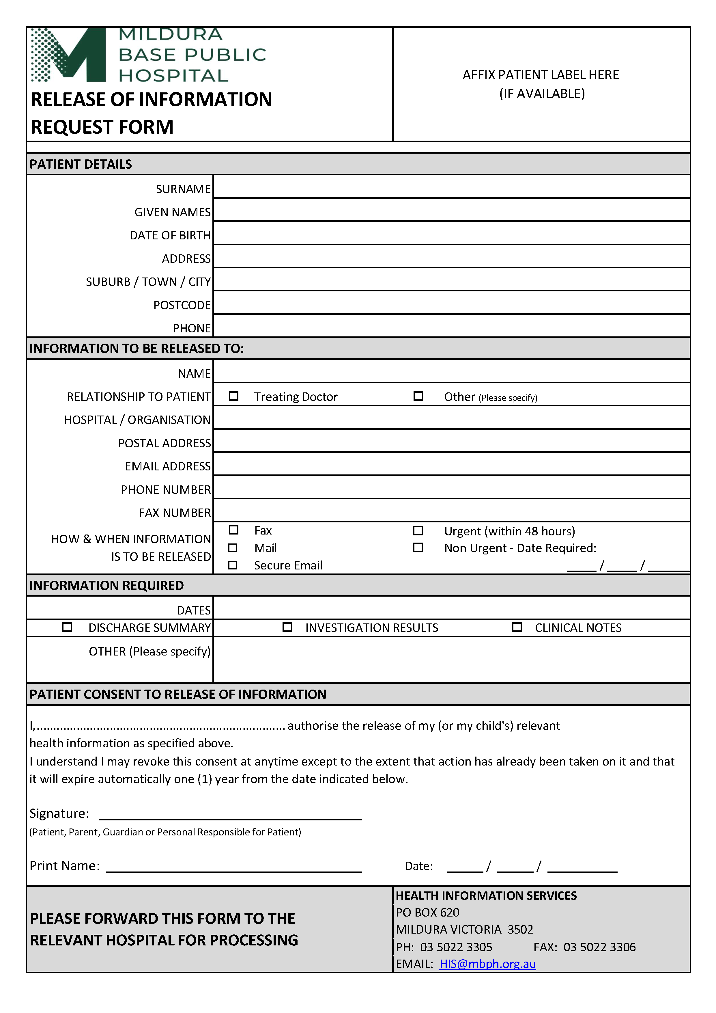 Release of Information - Medical Practice