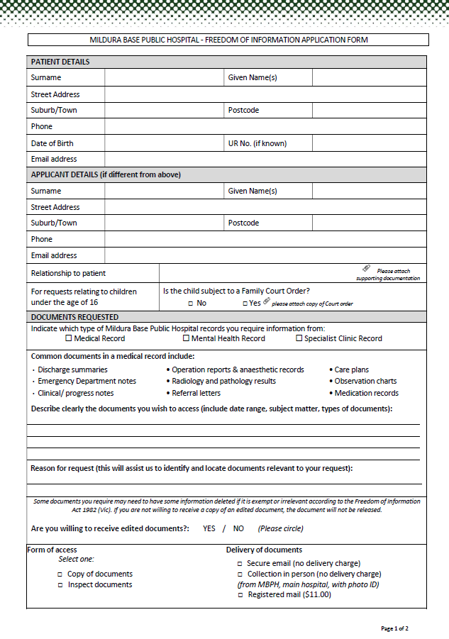 Freedom of Information Application