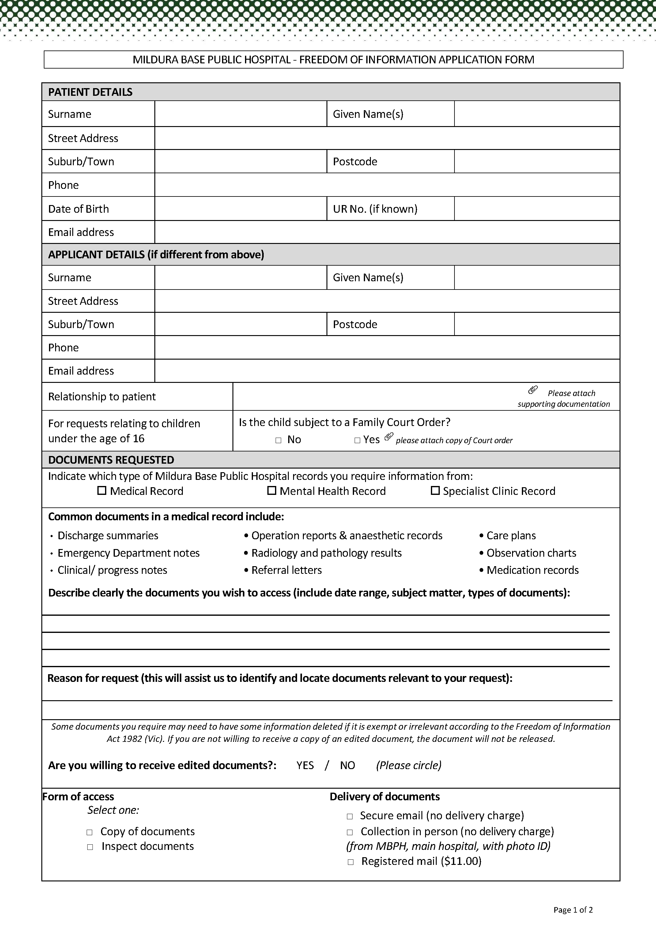 Freedom of Information Application